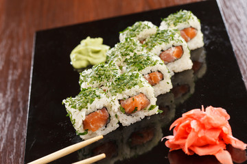 sushi with chopsticks