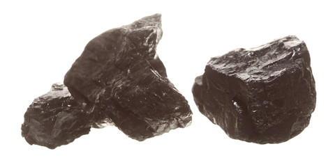 Coal lumps carbon nugget isolated on white