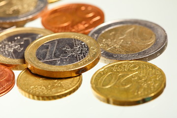 european currency euro coins money on white