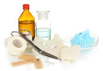 First aid kit for bandaging isolated on white