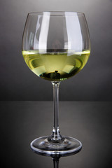 White wine glass on grey background