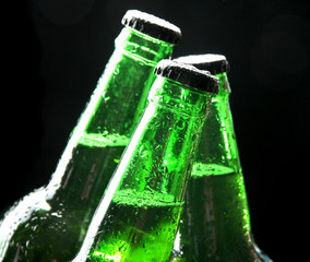 Bottles of beer on black background