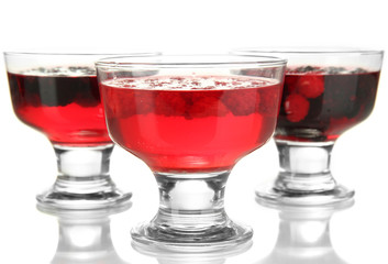 Jelly with fresh berries isolated on white