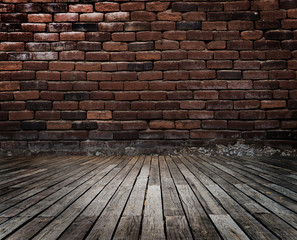 old wood floor and brick wall