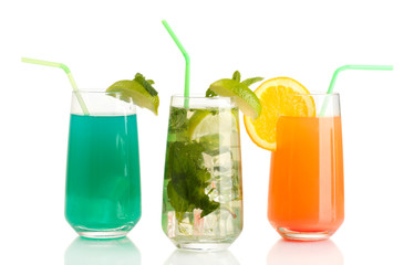 Three cocktails isolated on white