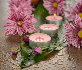 candle and flowers