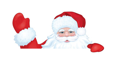 Vector of Santa Claus hiding by blank isolated.