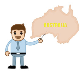 Showing Australia Map - Business Office Cartoon Character