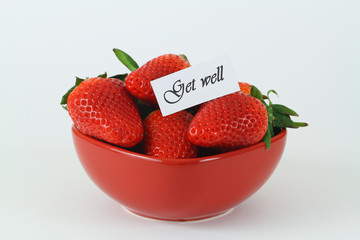 Get well card with bowl of fresh strawberries