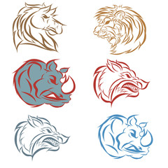 Hand draw Vector illustration of animal faces.