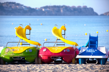 Water Bicycles on a Sandy Beach of Mallorca, Spain