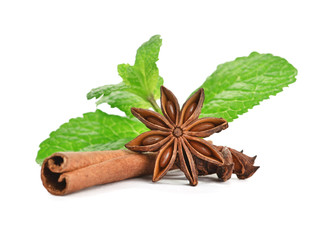 Sticks of cinnamon with mint and anise