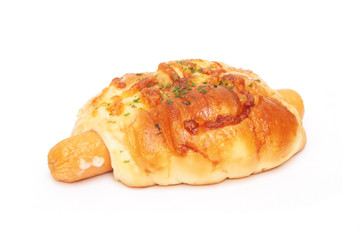 Bread with Sausage on white background