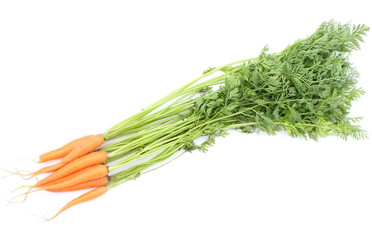 Orange carrots with leaves isolated on white background