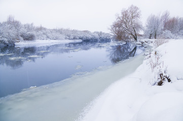 frozen river and trees