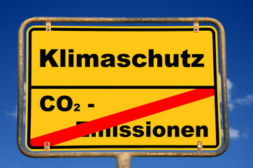 Fototapeta premium Schild CO2-Emissionen Klimaschutz