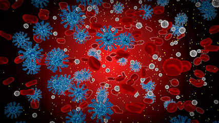 viruses and blood cells flow
