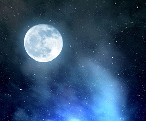 Obraz na płótnie Canvas nocne niebo z gwiazd, mgławic i księżyc