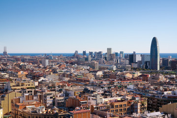 Fototapeta na wymiar Barcelona landscape view from Sagrada Familia tower