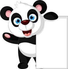 Fototapeta premium cute panda cartoon posing with blank sign