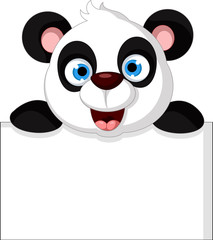 cute panda cartoon posing with blank sign