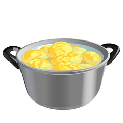 potatoes in a pot, vector illustration