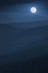 Layered Midnight Misty Mountain Moonrise With Vast Forest
