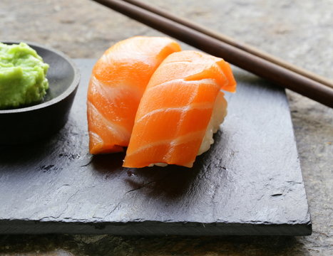 Sushi With Salmon - Traditional Japanese Food