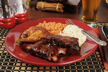 Barbecue ribs and chicken