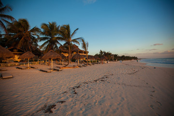 Amazing colorful sunset on the beach resort in Mexico