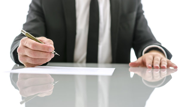 Businessman about to sign important document