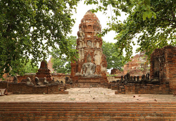 Ancient statue of buddha in wat mahathat temple, Thailand