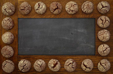 Blank Blackboard, Empty Chalkboard wooden frame and chocolate co