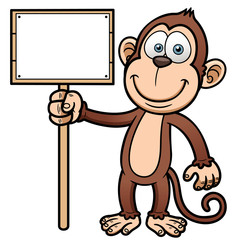 Fototapeta premium Vector illustration of Cartoon monkey with wooden sign