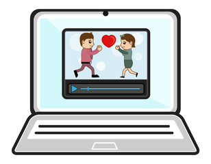 Watching Videos Over Laptop - Business Cartoons Vectors