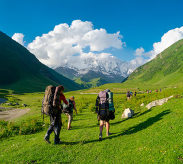 Young hikers trekking in Svaneti