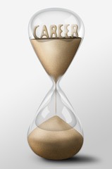 Hourglass with Career made of sand. Concept of uncertainty
