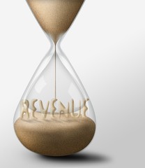 Hourglass with Revenue. concept of expectations business