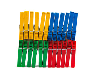 Closeup image of colorful clothespins