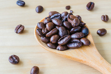 Coffee beans on spoon