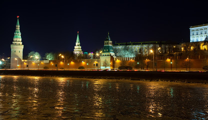  Moscow Kremlin in winter night. Russia