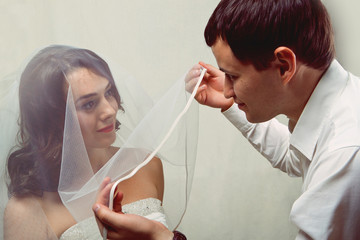 Groom and bride. Gentle couple of lovers