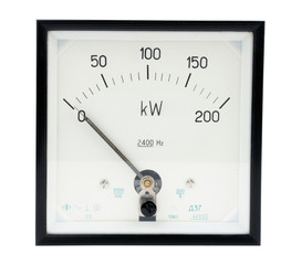 Vintage ancient  watt meter scale isolated on white