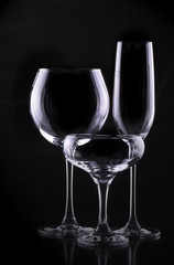 set with different empty glasses