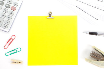 Colored papers with staple and office stationery