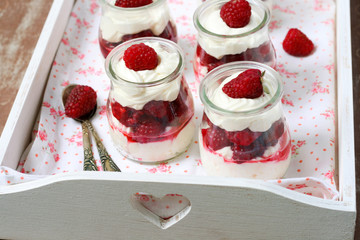 Cream and raspberry dessert