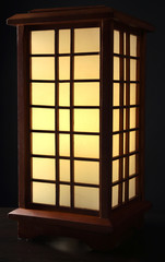 Japanese table lamp on black background