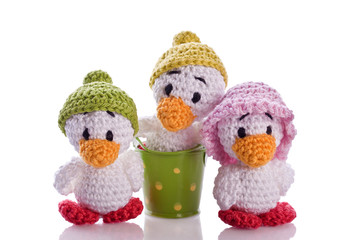 stuffed animal duck chicks with hat and basket