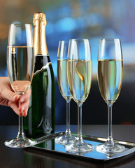 Champagne in glasses in restaurant