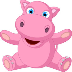 cute baby hippo cartoon sitting